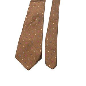 Nates Brown Silk Mens Tie with Multicolored Dots Necktie